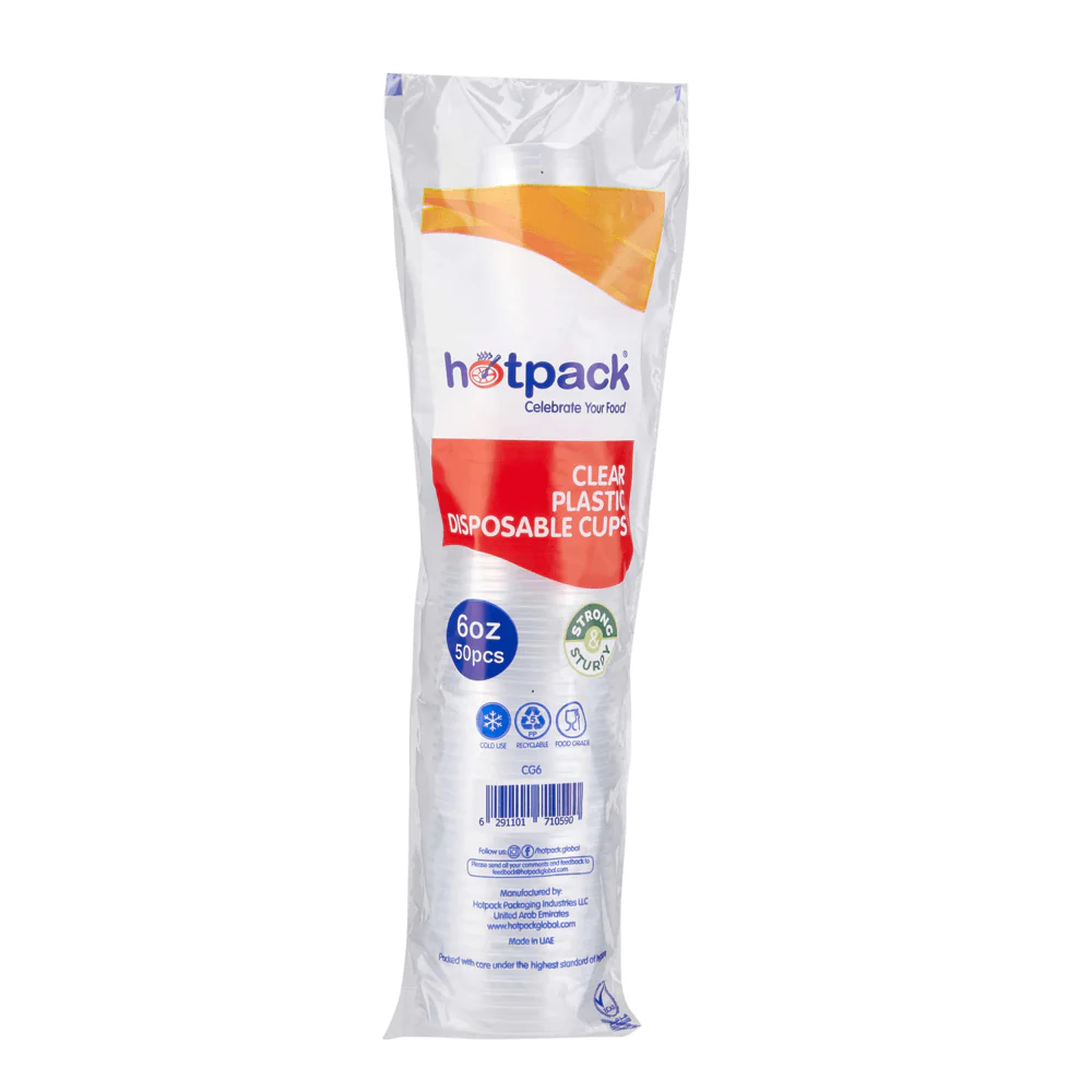 Hotpack Disposable Plastic Cups 6 Oz, 50pcs